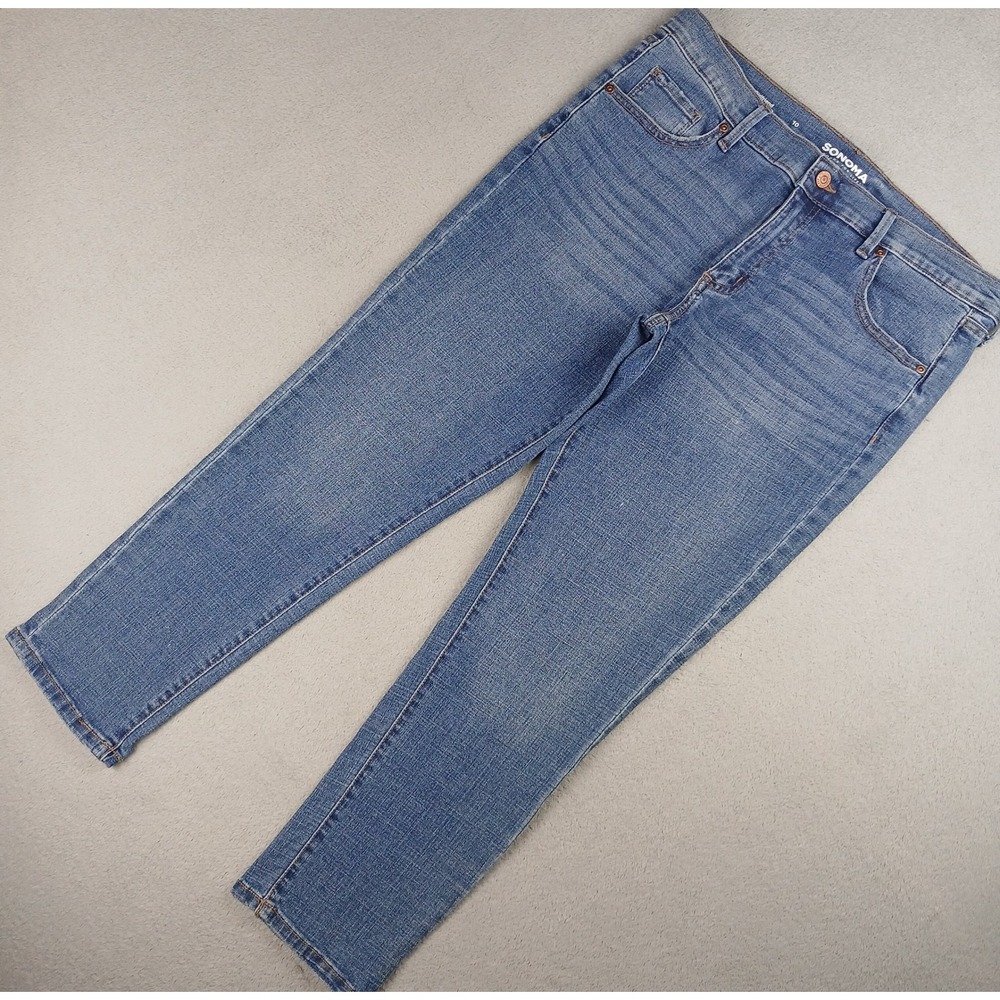 Sonoma Girlfriend Jeans Womens 10 Mid Wash Stretch Denim Blue Pants